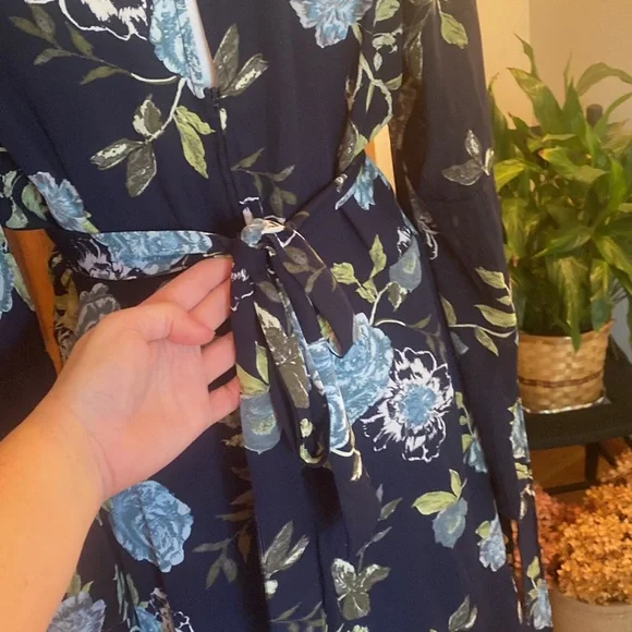 Maurices Floral Mini Dress - Blue and Green boho trumpet sleeves navy sage XL - Picture 11 of 16